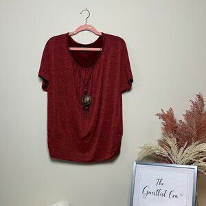 AB Studio Rustic Red Flare Top with Chunky Necklace